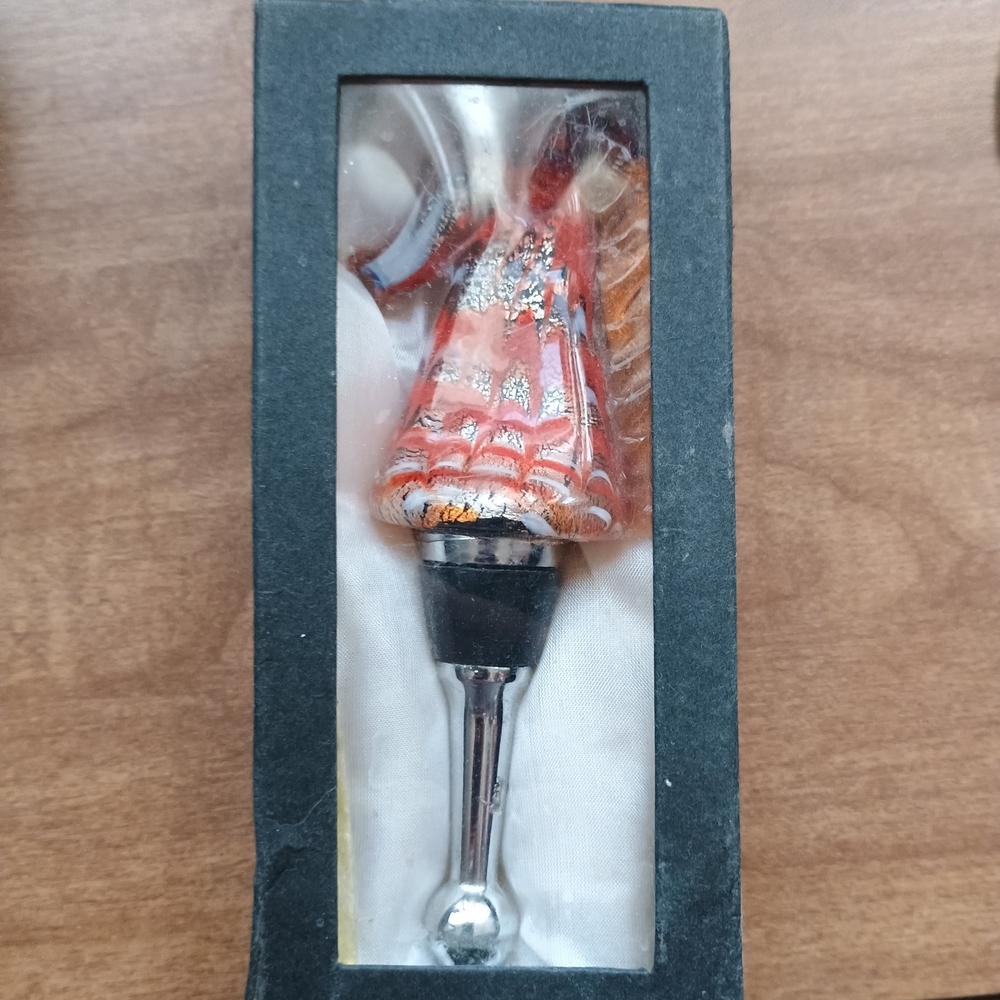 Blown Glass Red and Silver Seahorse Bottle Stopper